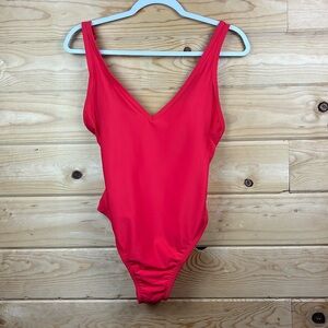 Kona Sol V-Neck Over The Shoulder High Leg One Piece Swimsuit Red Small NWT